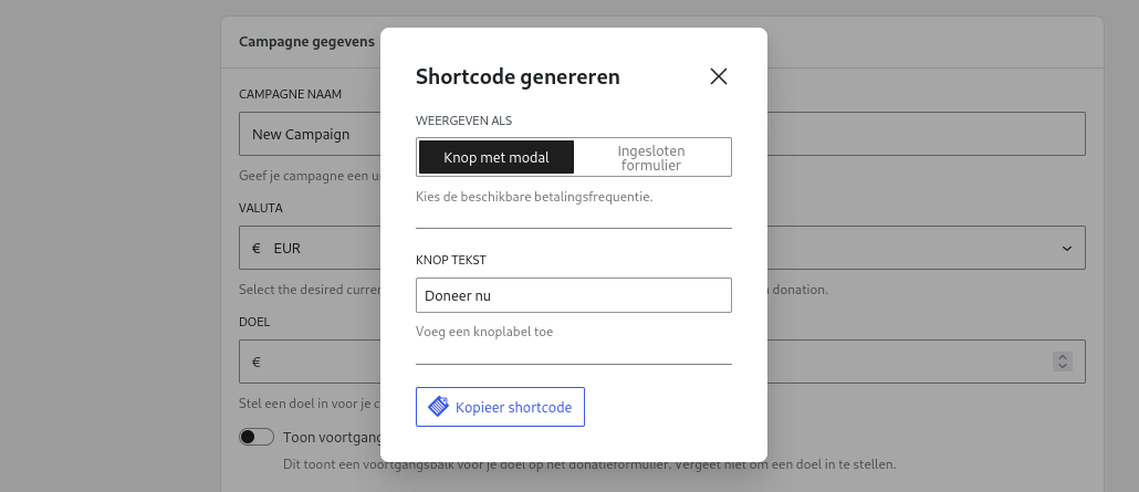Shortcode Modaal